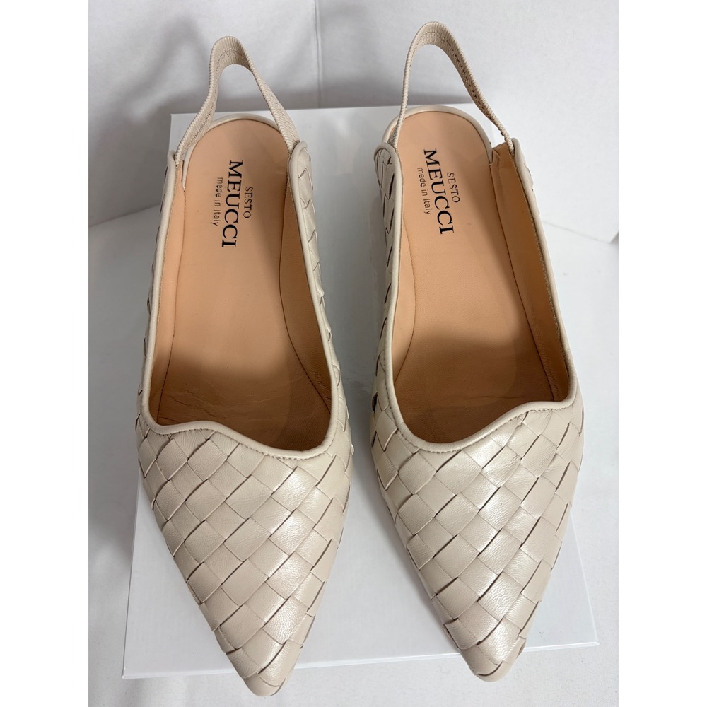 Sesto Meucci Womens Slingback Flats Milk Woven Nappa Leather 5826BIS 8M Luxury